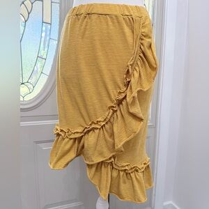 Trend Blossoms Mustard Ruffle Midi Skirt Size 12 (Runs Small) Boho